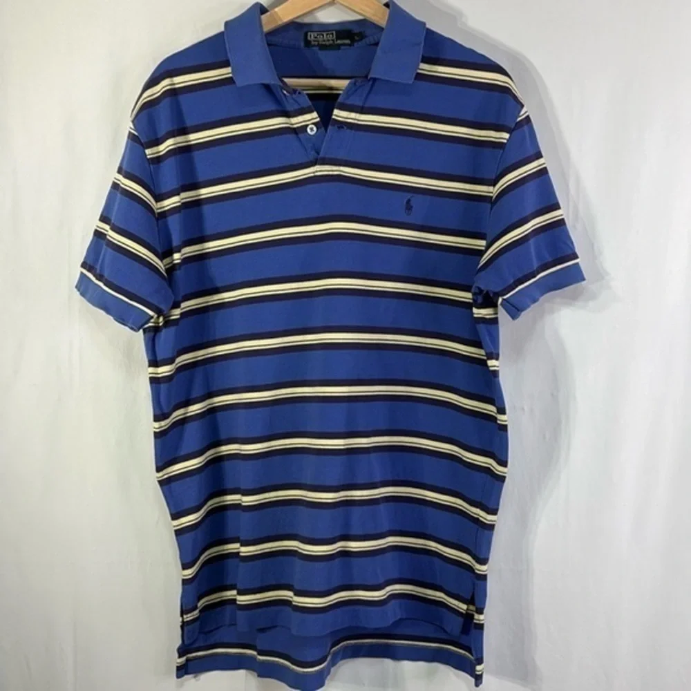 ♠️ Polo by Ralph Lauren, royal blue, navy and cream stripe pique knit polo